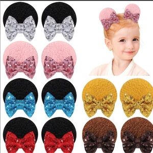 Sequin Bow Ear clips - Assorted Colors miniMouse Disney style 12 pcs